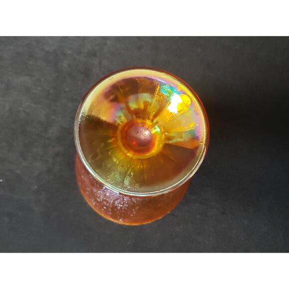 Vintage Imperial Crackle Marigold Carnival Glass Goblet Tumbler Wine Candy Dish - Picture 5 of 8